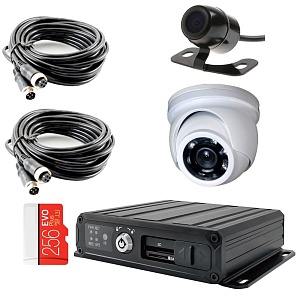 Комплект видеонаблюдения на транспорт с 1 SD картой на 2 камеры